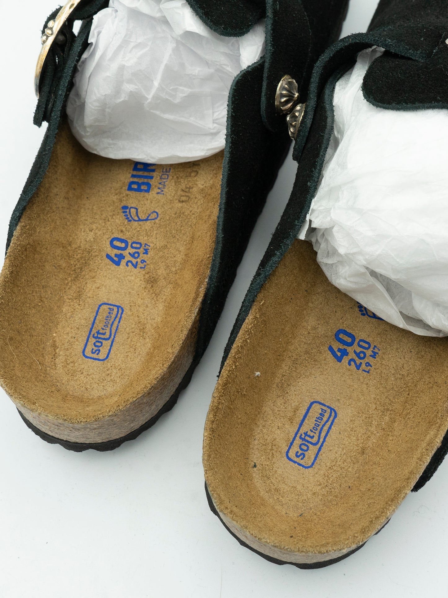 Black Birkenstock Bostons Chrome Hearts