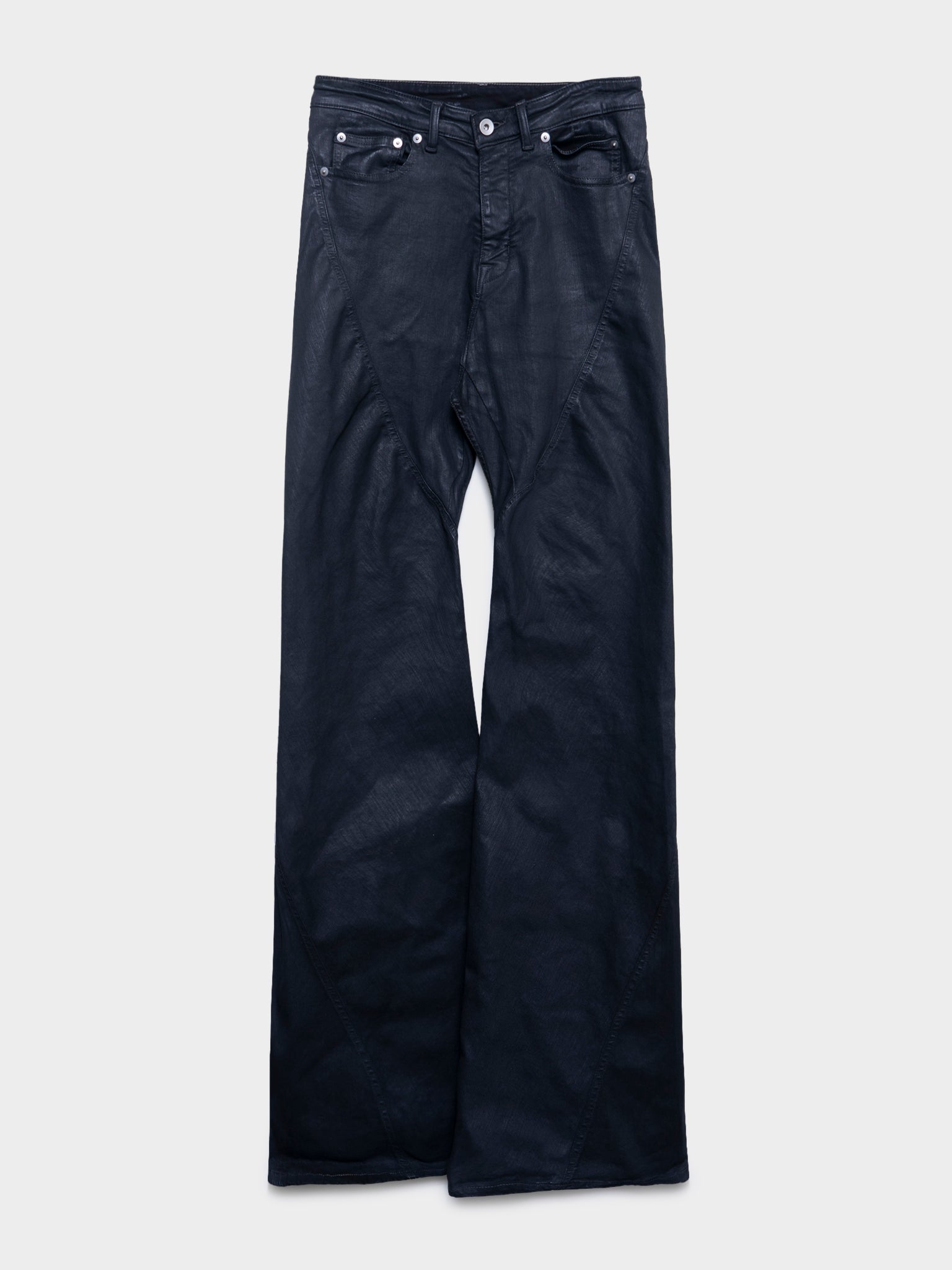 Rick Owens: 'Porterville' Waxed Bias Bootcut Jeans | Groupie