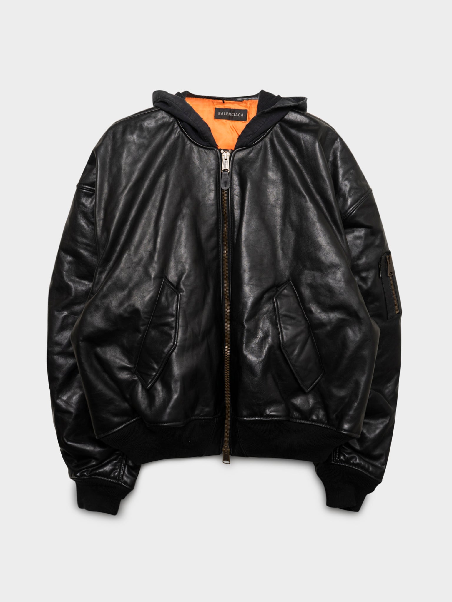 Balenciaga: Hooded Leather Bomber Jacket | Groupie
