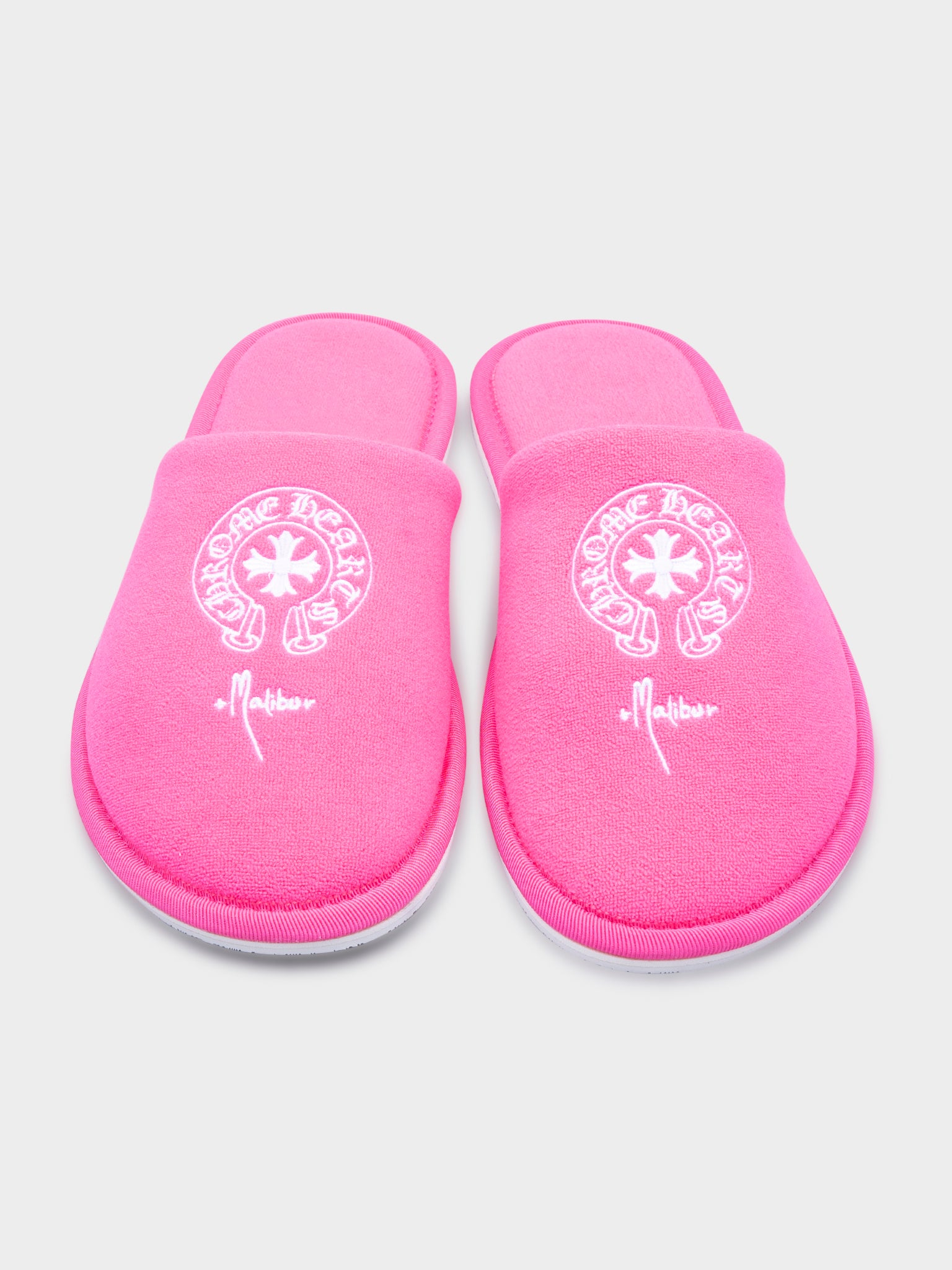 Chrome Hearts: Pink Malibu Hotel Slippers | Groupie