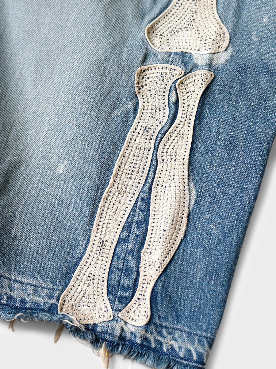 Blue Denim Bone Shorts