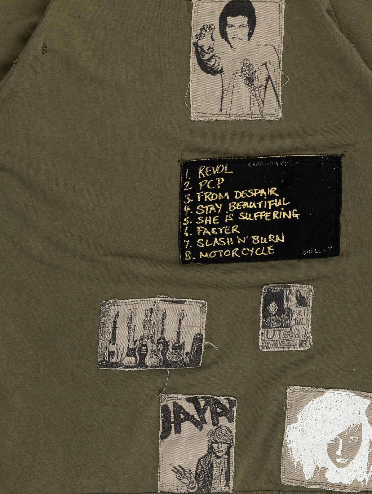 Riot Riot Riot Graphics Raf Simons Raf Simons: 'Riot! Riot! Riot!' Thrashed Patchwork Crewneck | Groupie