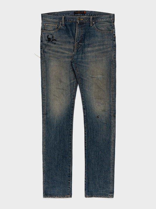 'Arts & Crafts' Skull Distressed Jeans
