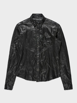 Crinkled Leather Button Up Shirt