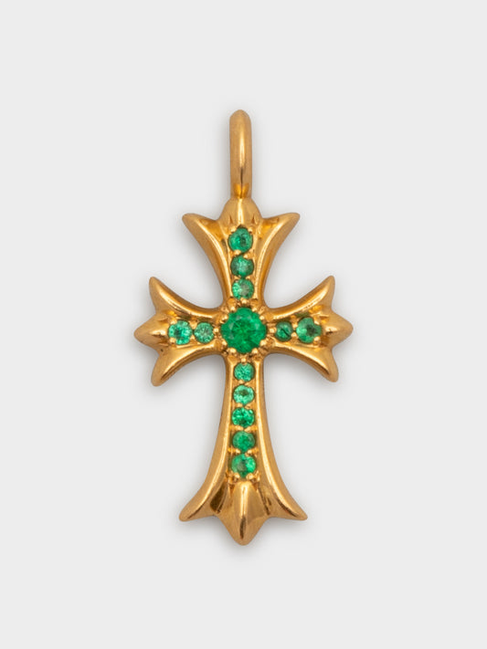 22K Emerald Tiny Fat Cross Pendant