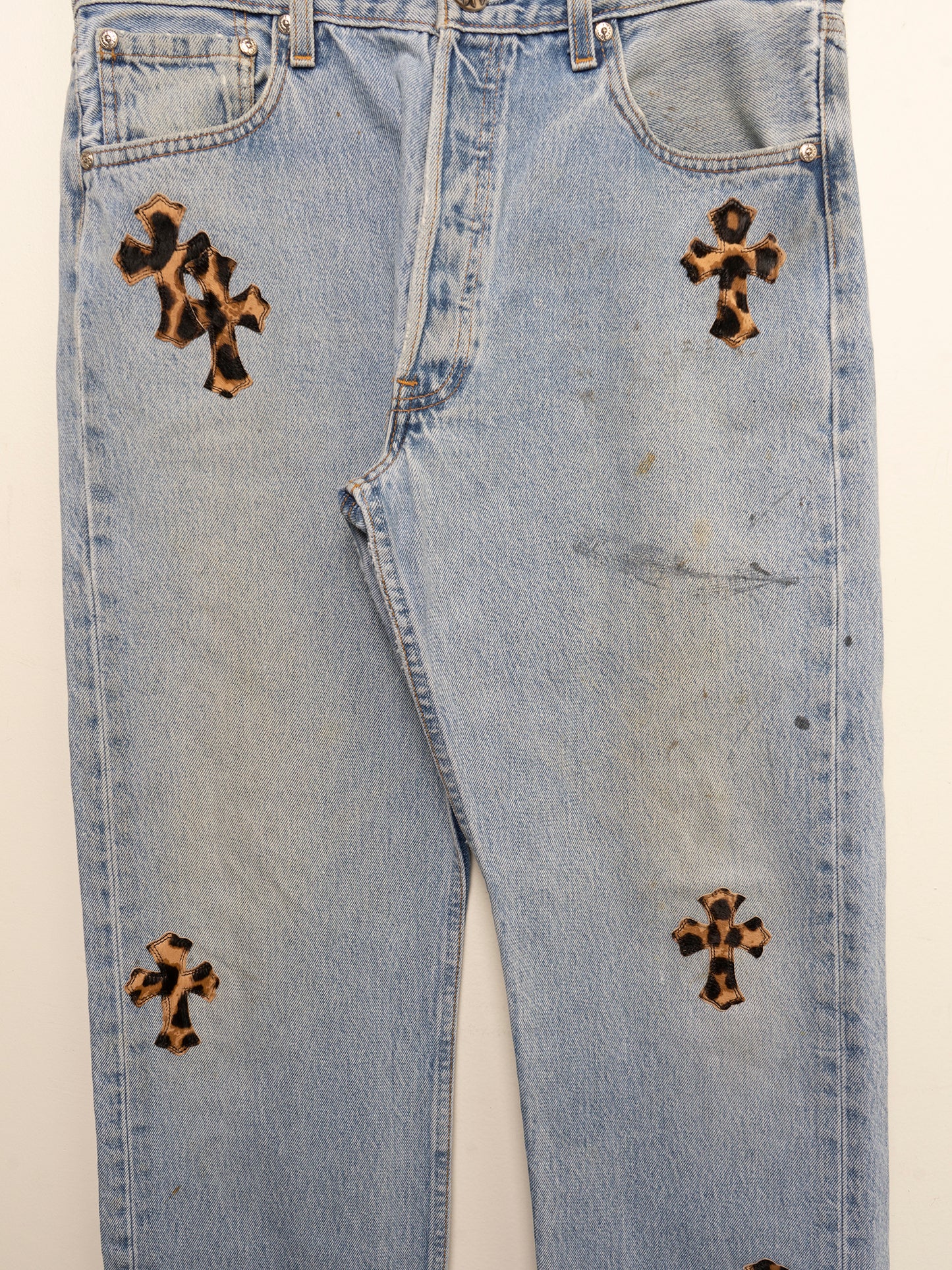 Blue Leopard Patched Levis 501
