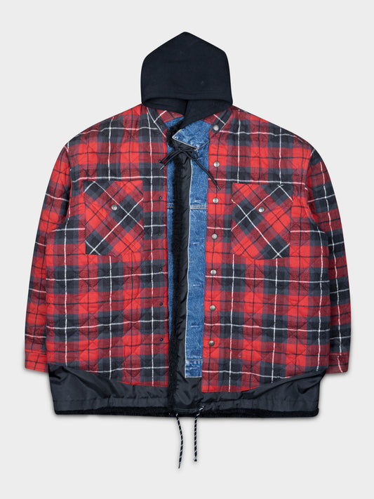 Hybrid Plaid/Denim/Fur Jacket