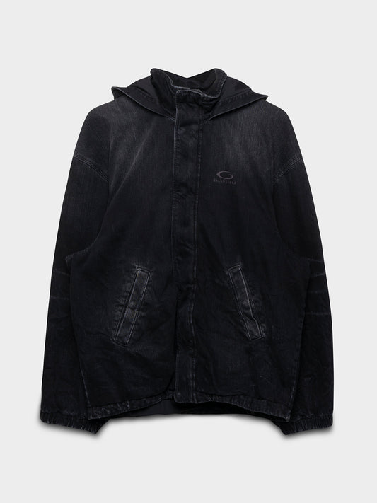 Distressed Hooded Denim Workwear Jacket