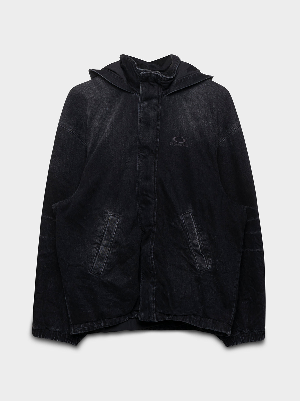 Distressed Hooded Denim Workwear Jacket