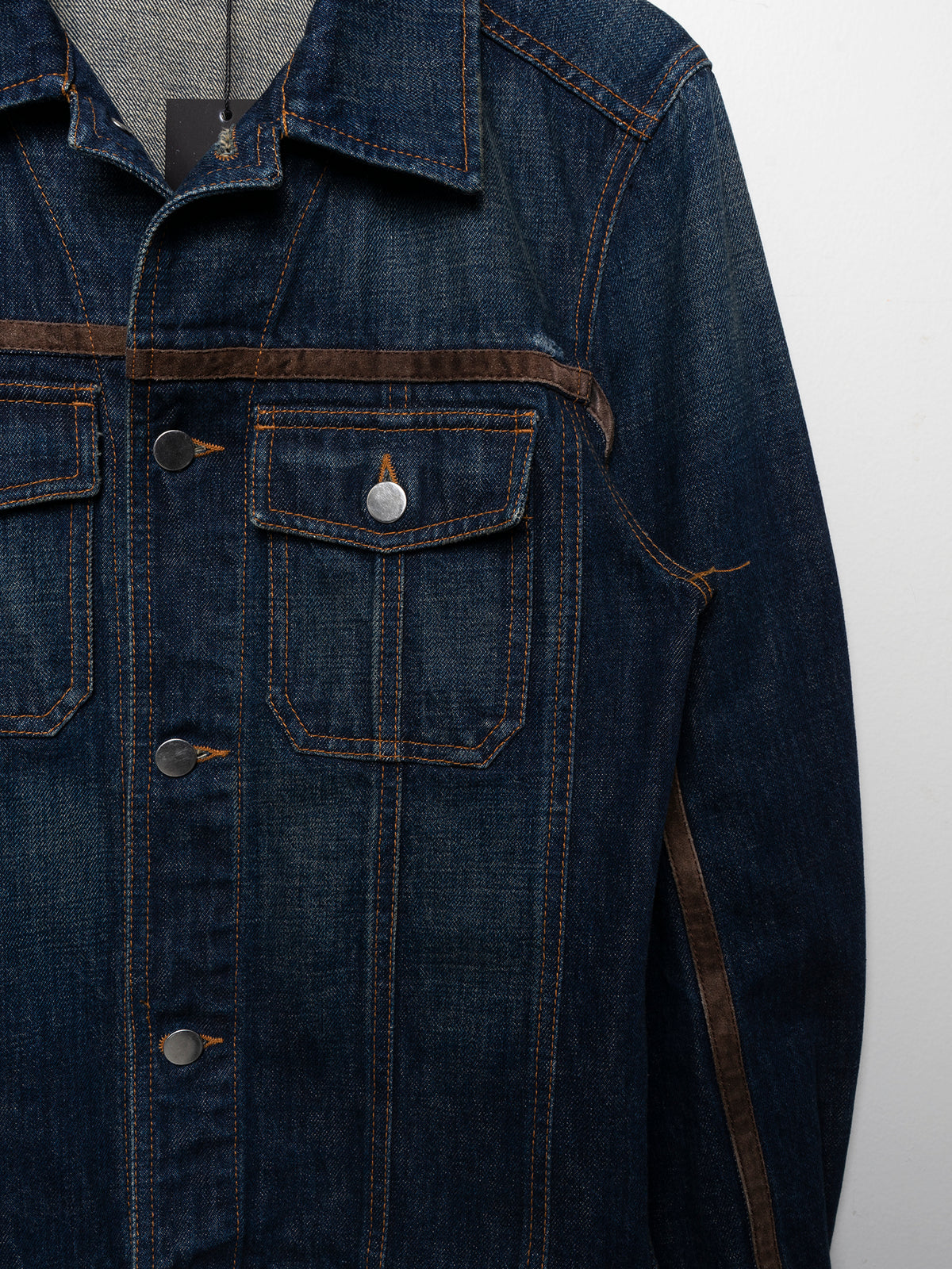 SS03 Leather-Trimmed Denim Jacket