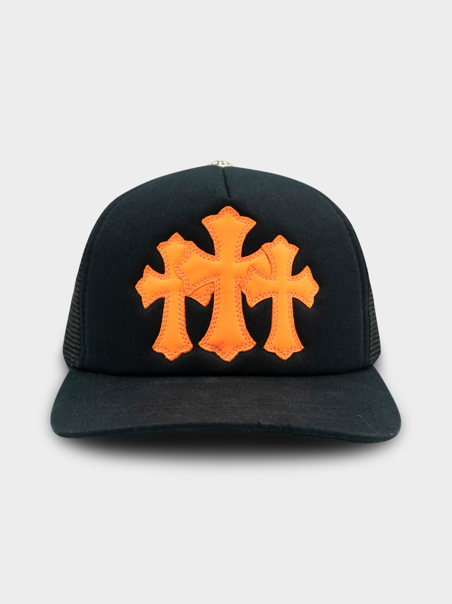 Orange Patch Black Trucker Hat Chrome Hearts