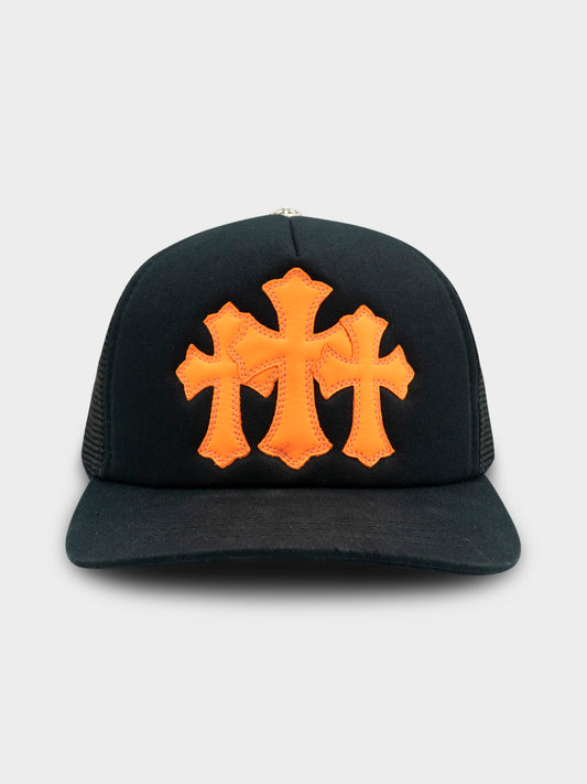 Orange Patch Black Trucker Hat Chrome Hearts