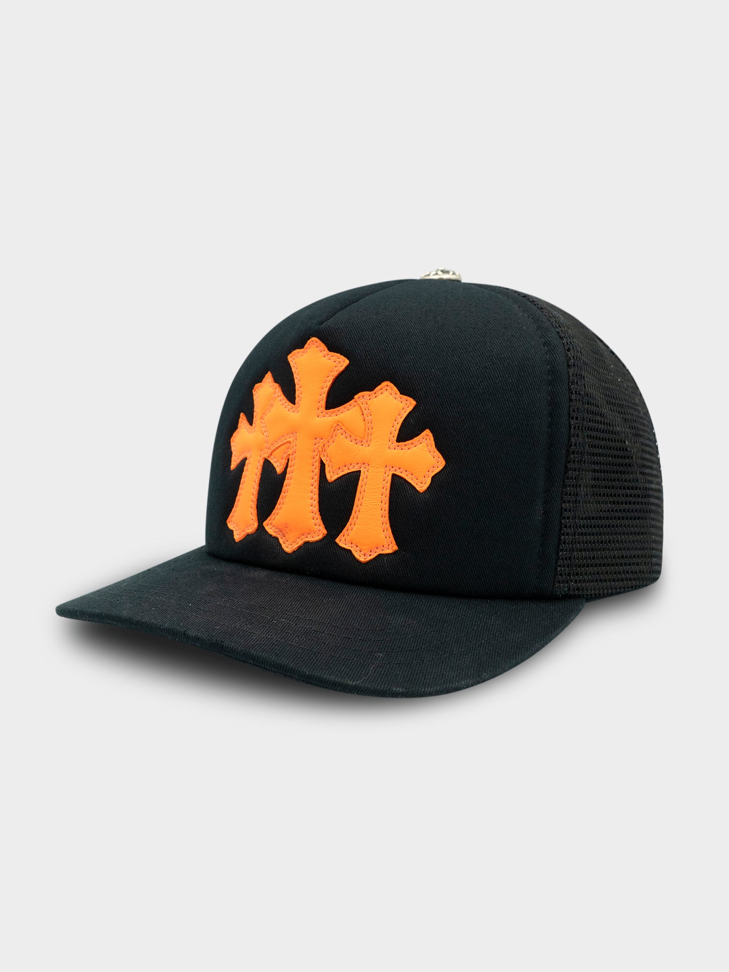 Orange Patch Black Trucker Hat Chrome Hearts