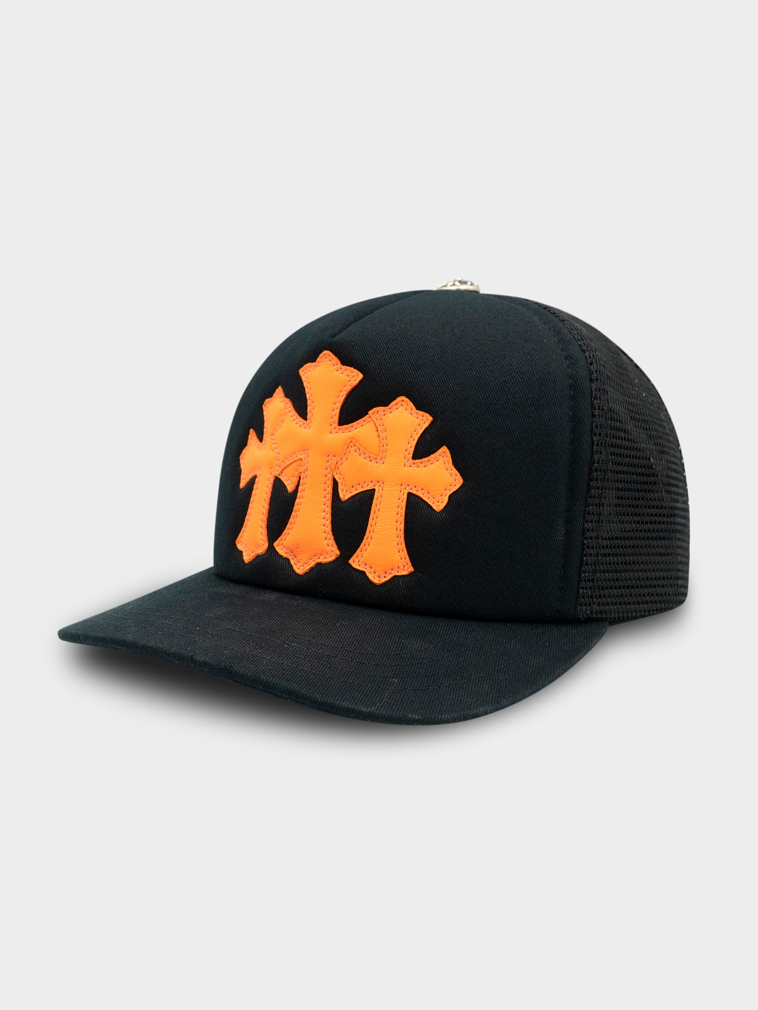 Orange Patch Black Trucker Hat Chrome Hearts