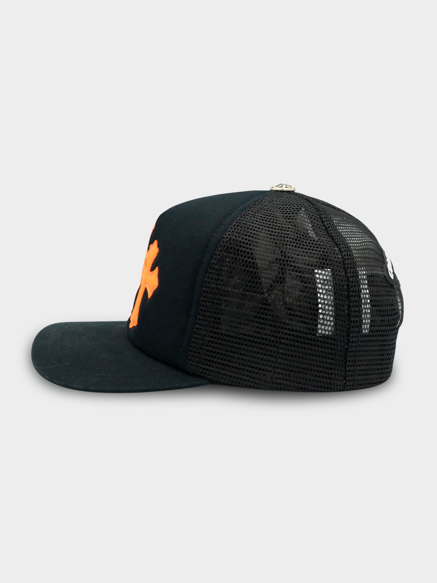 Orange Patch Black Trucker Hat Chrome Hearts
