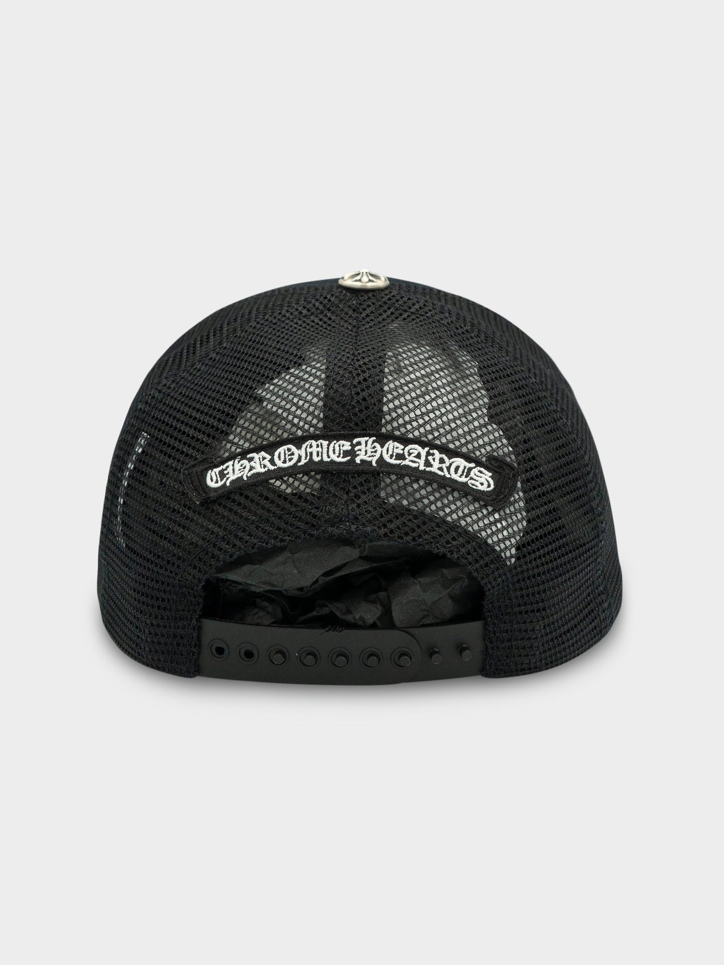 Orange Patch Black Trucker Hat Chrome Hearts