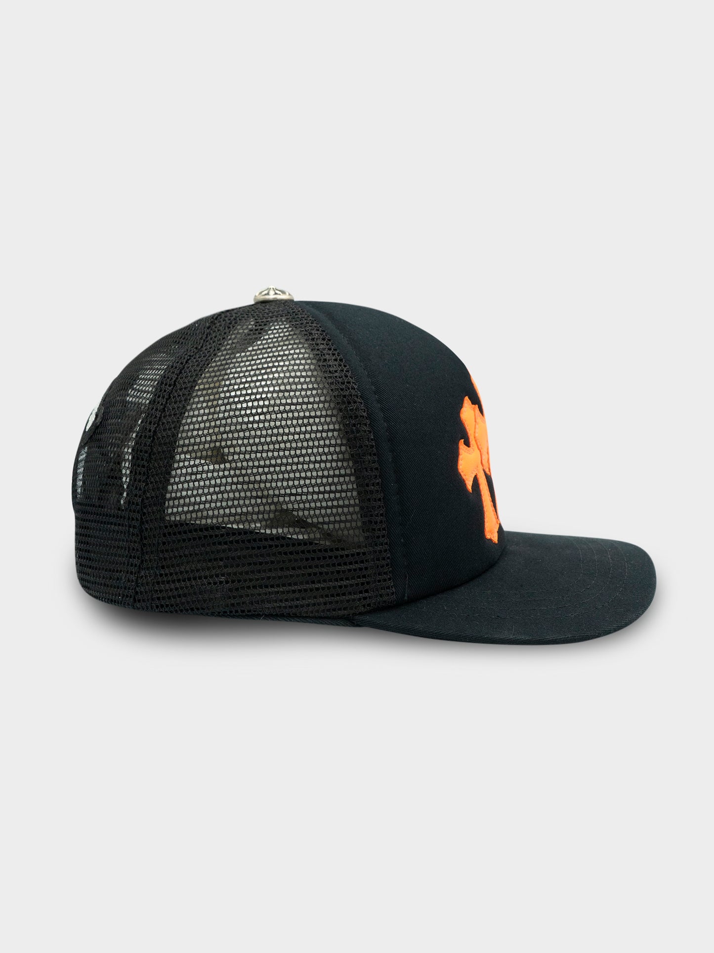 Orange Patch Black Trucker Hat Chrome Hearts