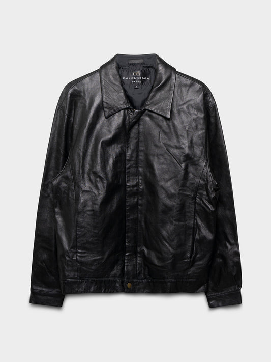 90s Cropped Leather Trucker Jacket