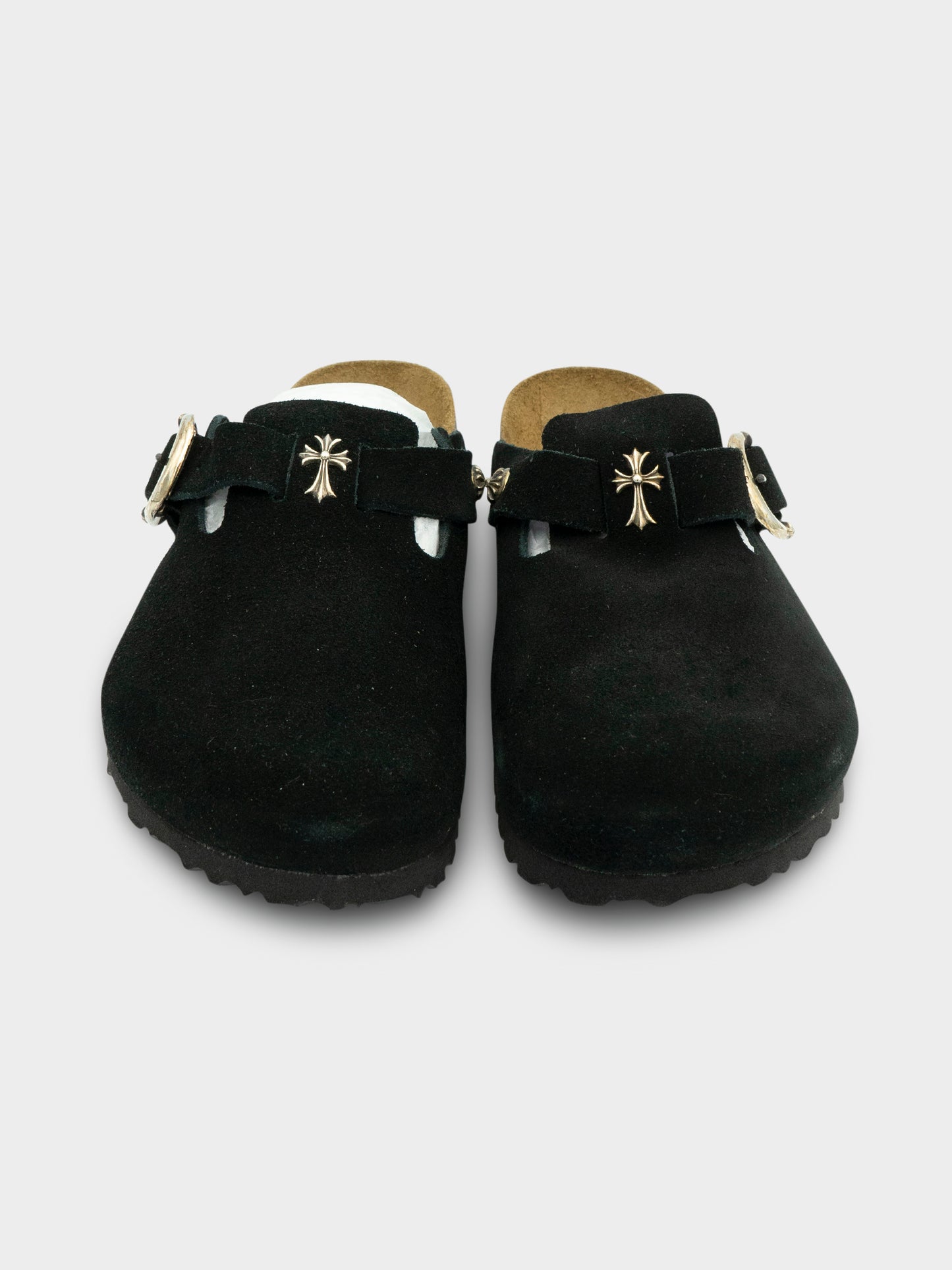 Black Birkenstock Bostons Chrome Hearts