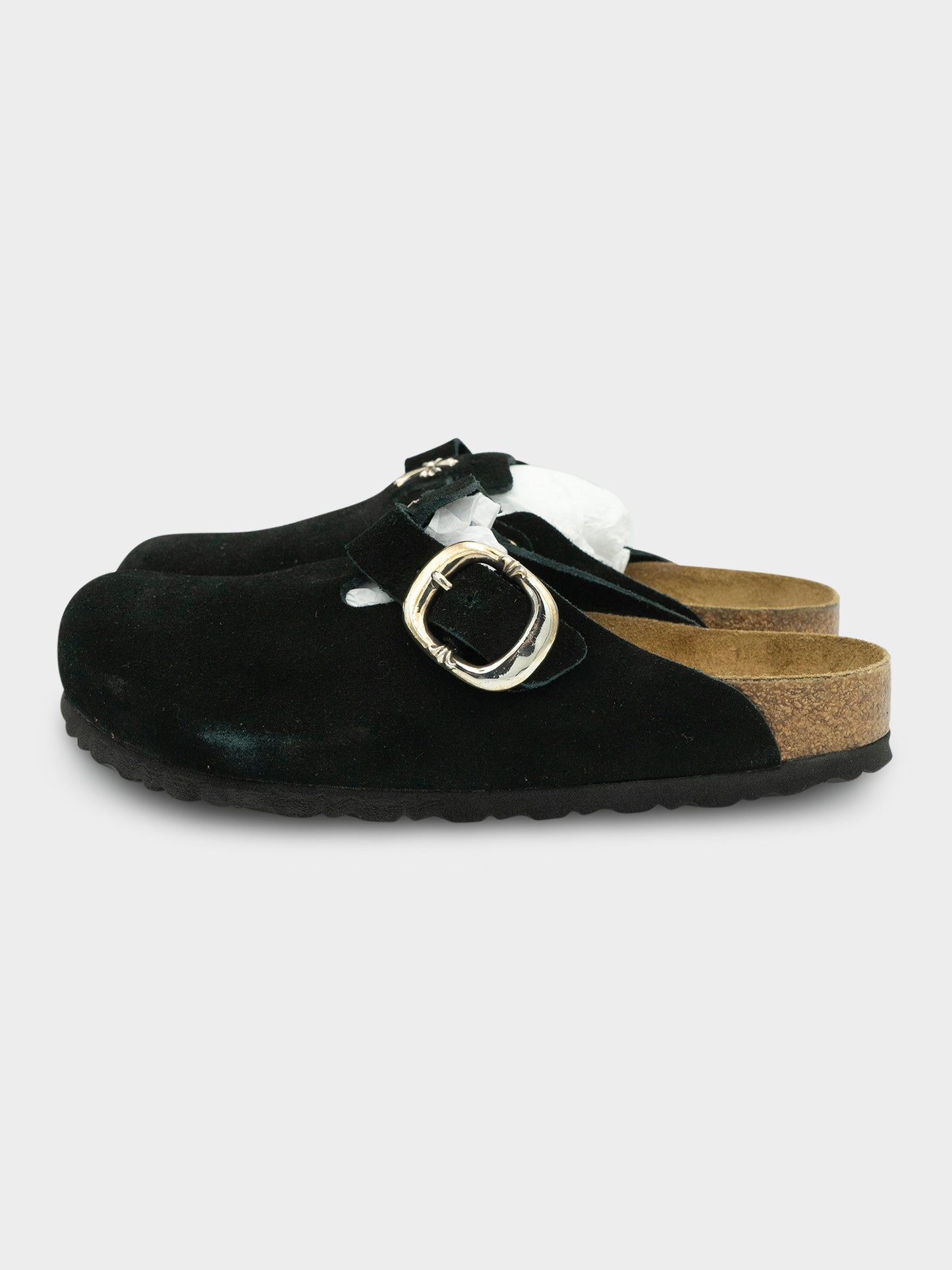 Black Birkenstock Bostons Chrome Hearts