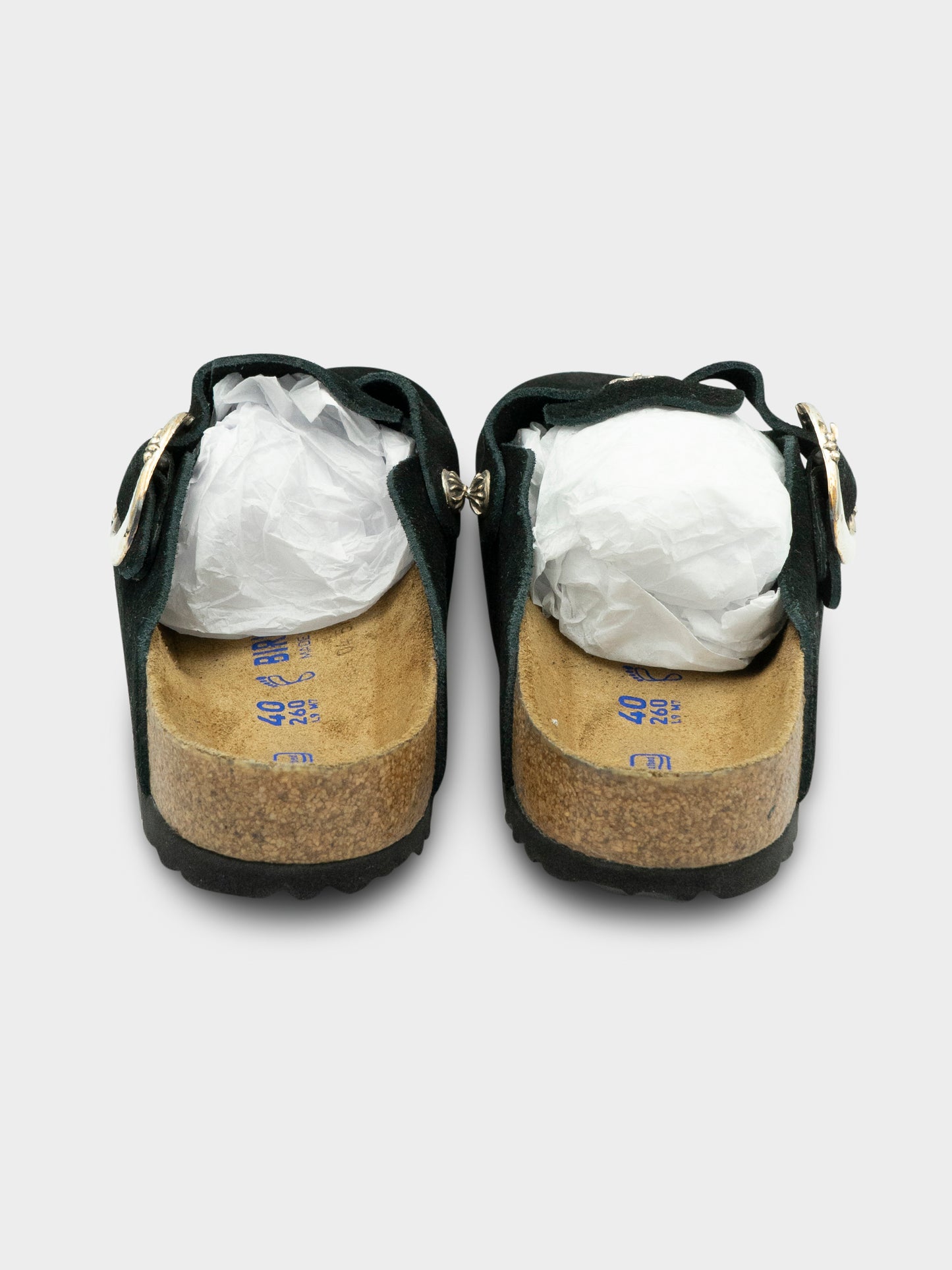Black Birkenstock Bostons Chrome Hearts