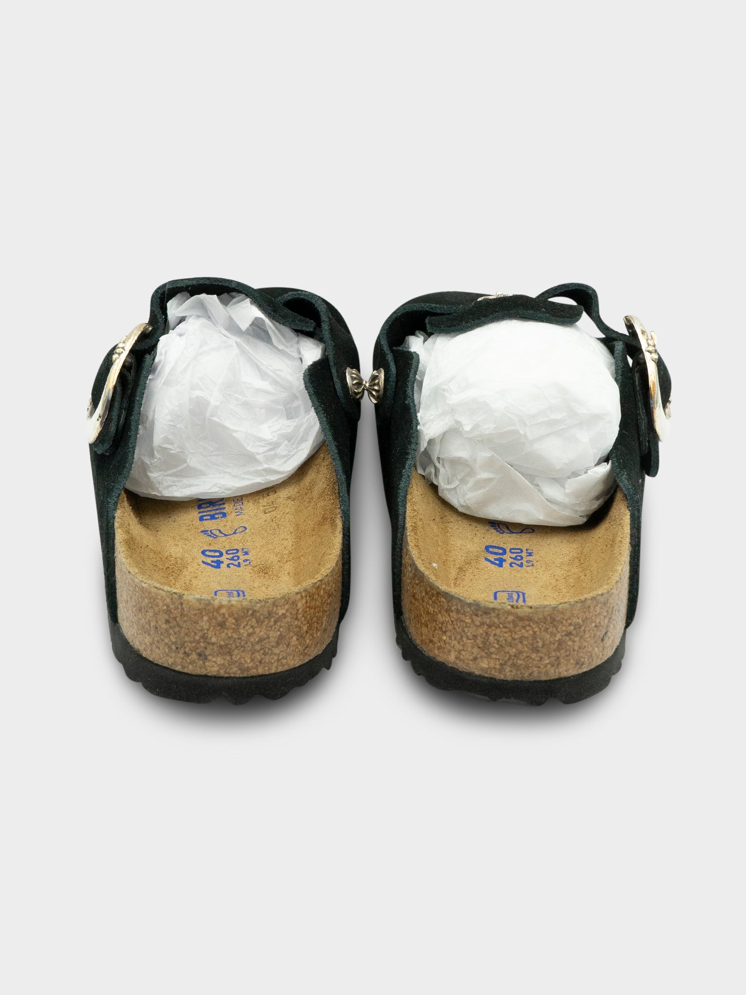 Black Birkenstock Bostons Chrome Hearts