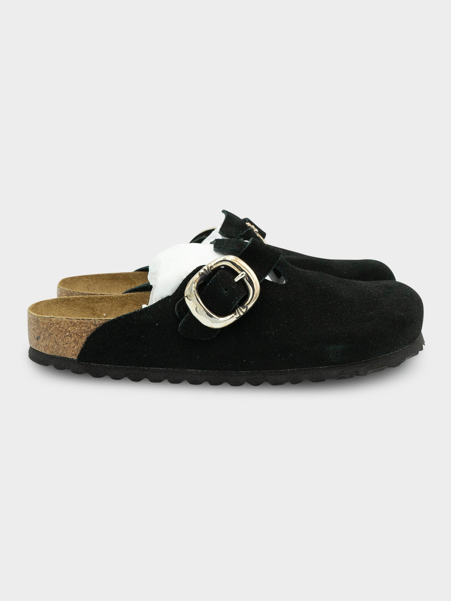 Black Birkenstock Bostons Chrome Hearts