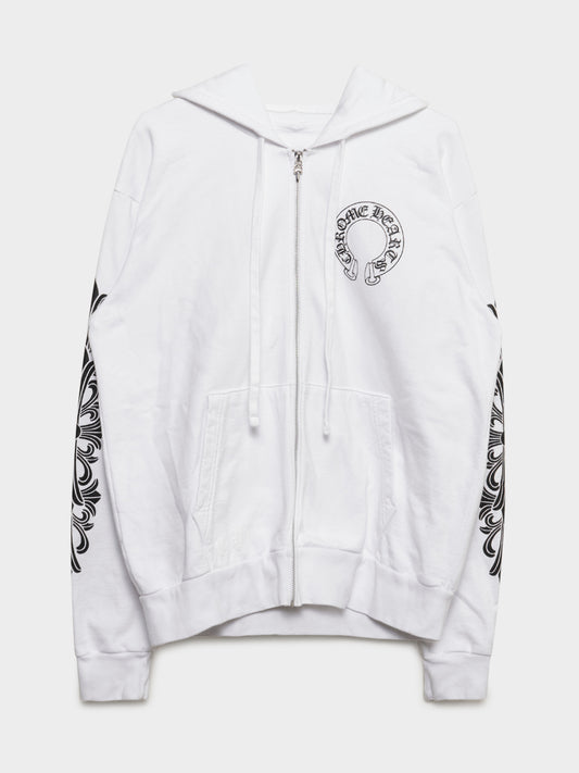 White Floral Horseshoe Zip-up Hoodie