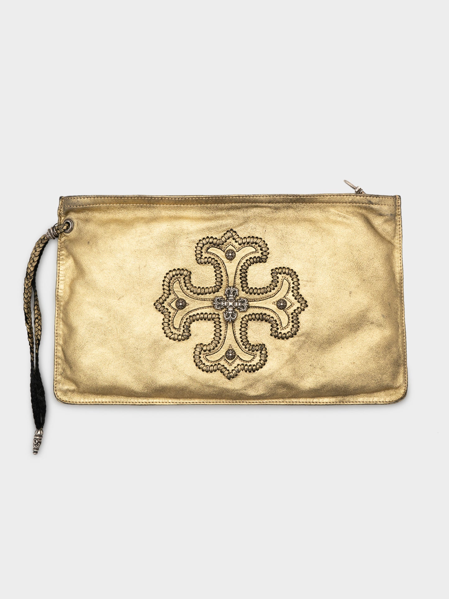 Gold Painted Leather Filigree Pouch