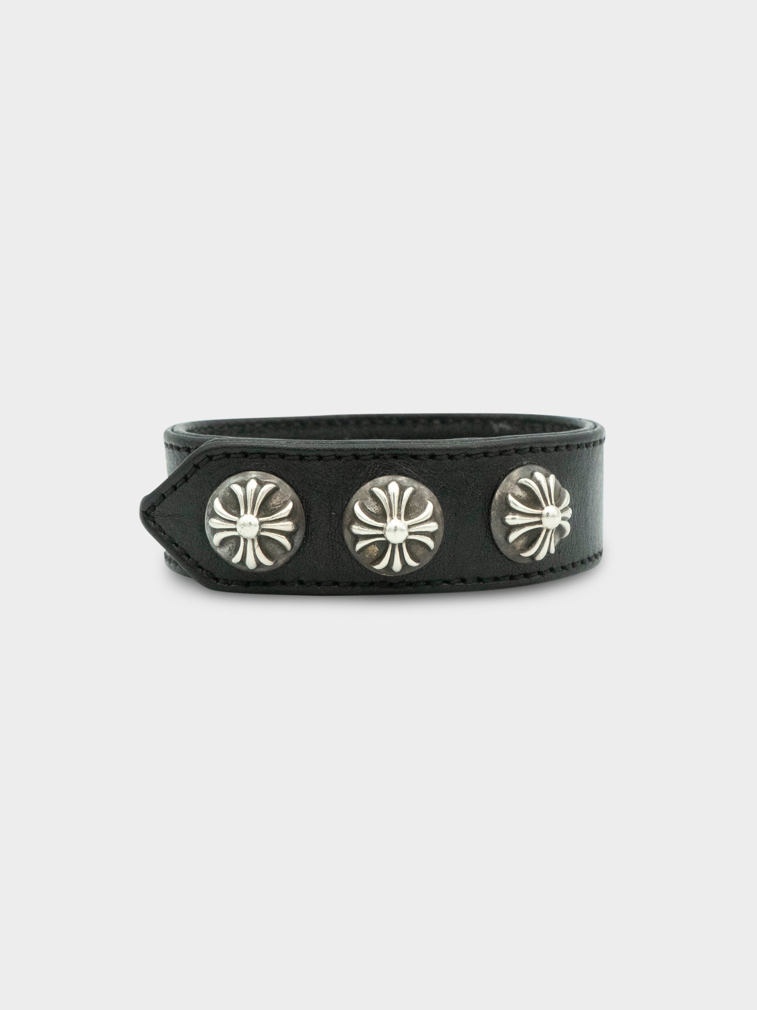 Chrome Hearts: Black Leather Studded Bracelet | Groupie