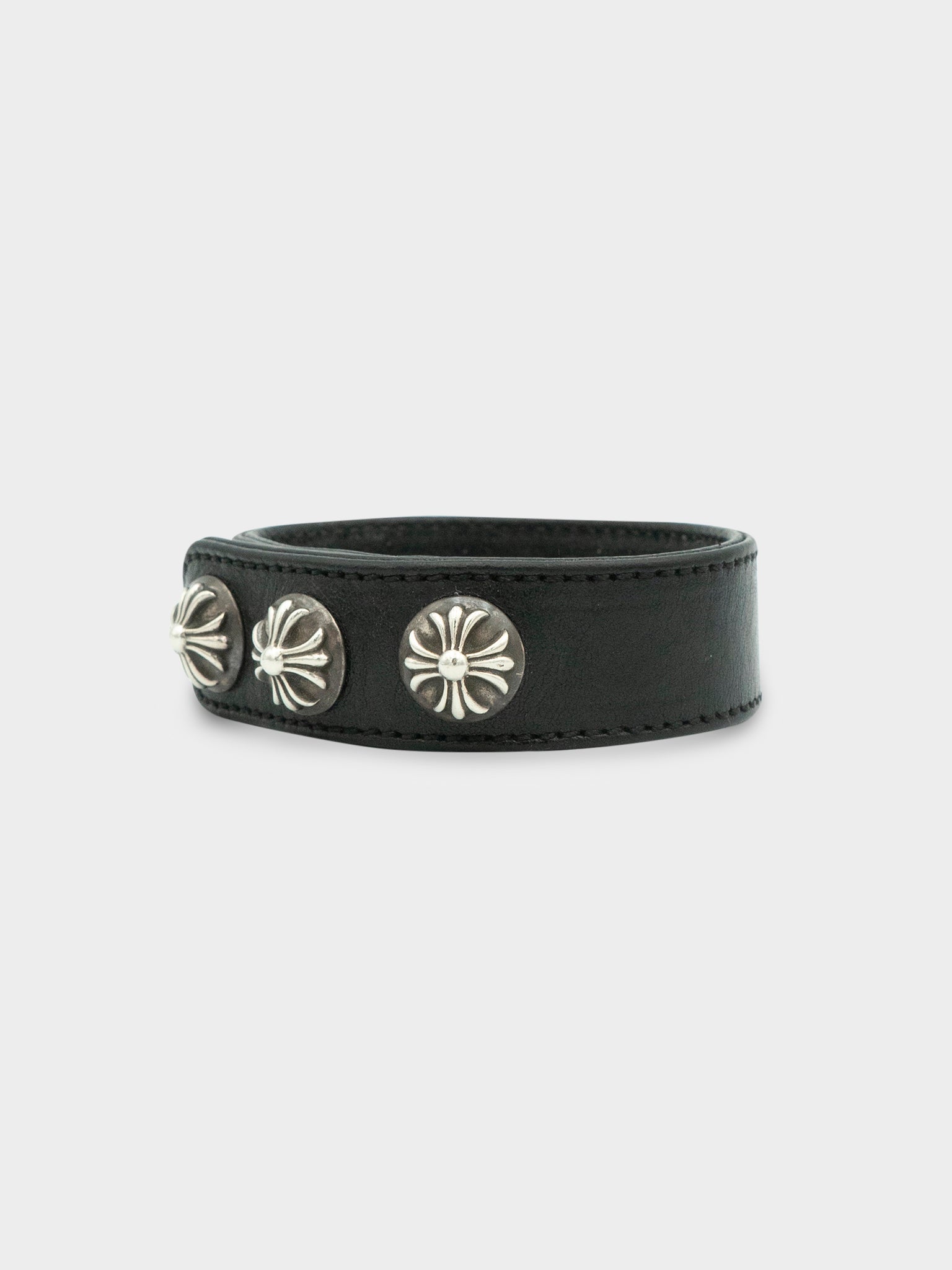 Chrome Hearts: Black Leather Studded Bracelet | Groupie