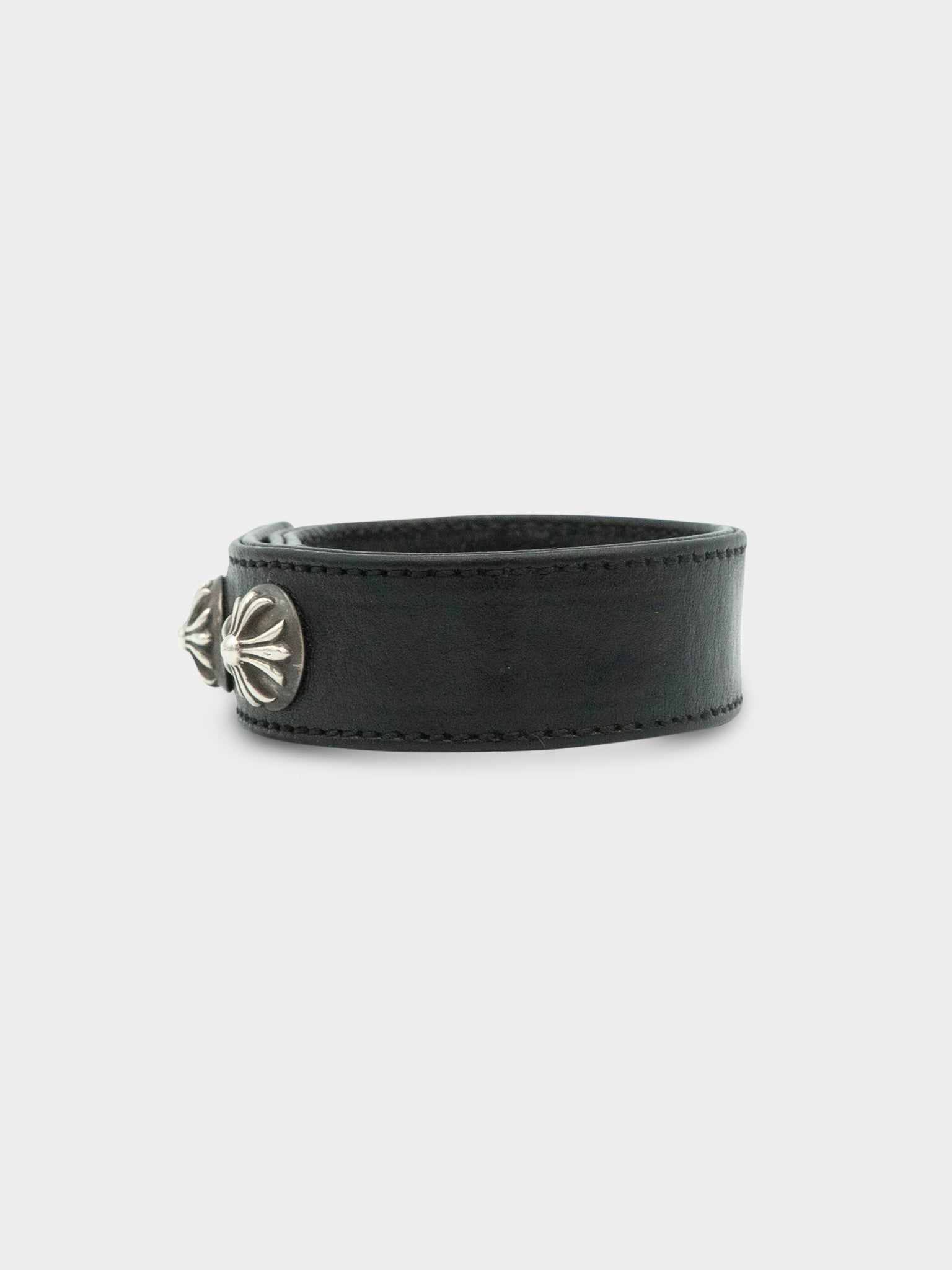 Chrome Hearts: Black Leather Studded Bracelet | Groupie
