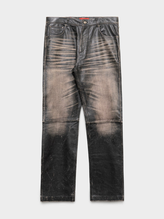 Washed Calfskin Leather Pants