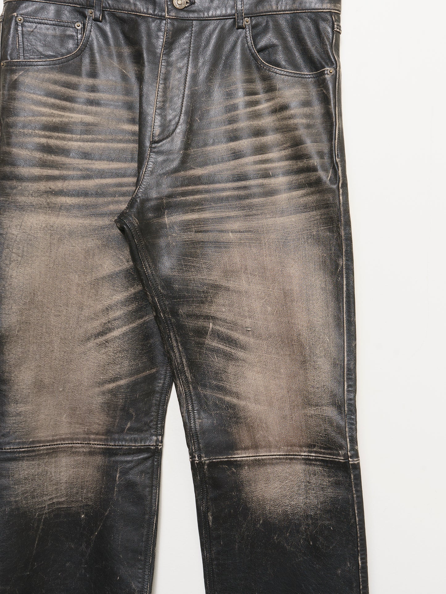 Washed Calfskin Leather Pants