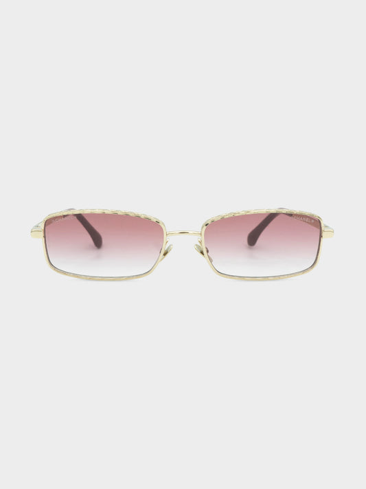 Burgundy Gold Gradient Rectangle Sunglasses