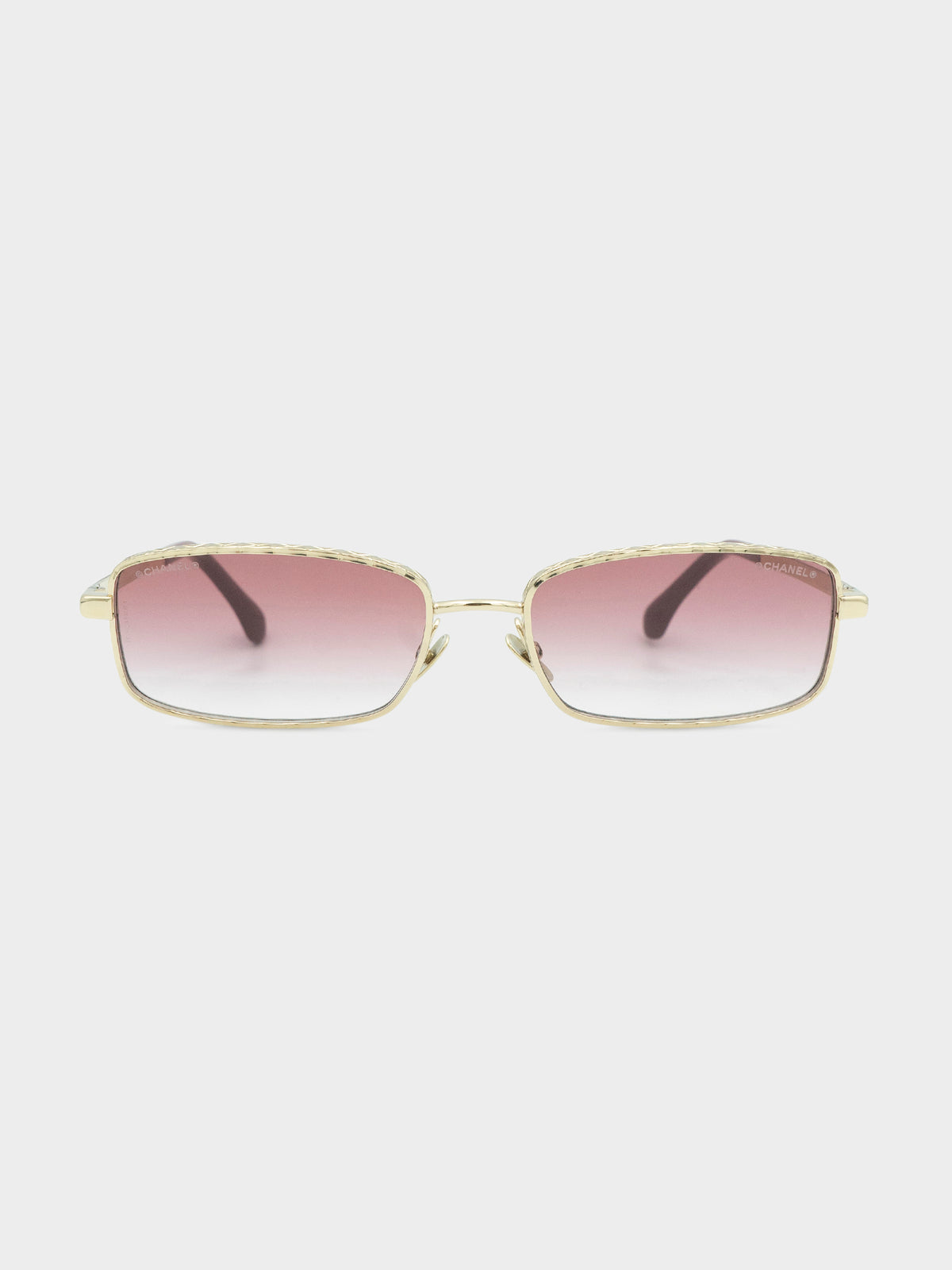 Burgundy Gold Gradient Rectangle Sunglasses
