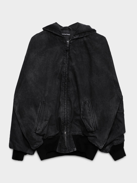 Oversized Hooded Denim Bomber Jacket