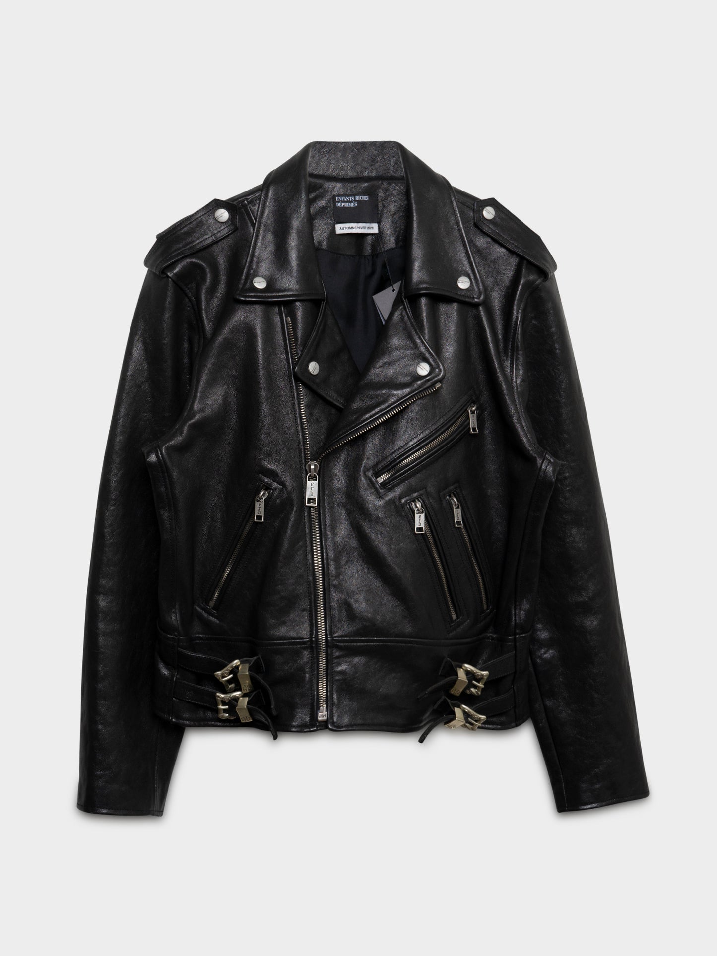 AW23 Runway Rose Buckle Leather Rider Jacket