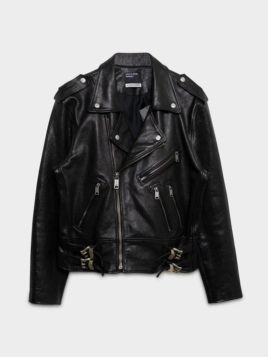 AW23 Runway Rose Buckle Leather Rider Jacket