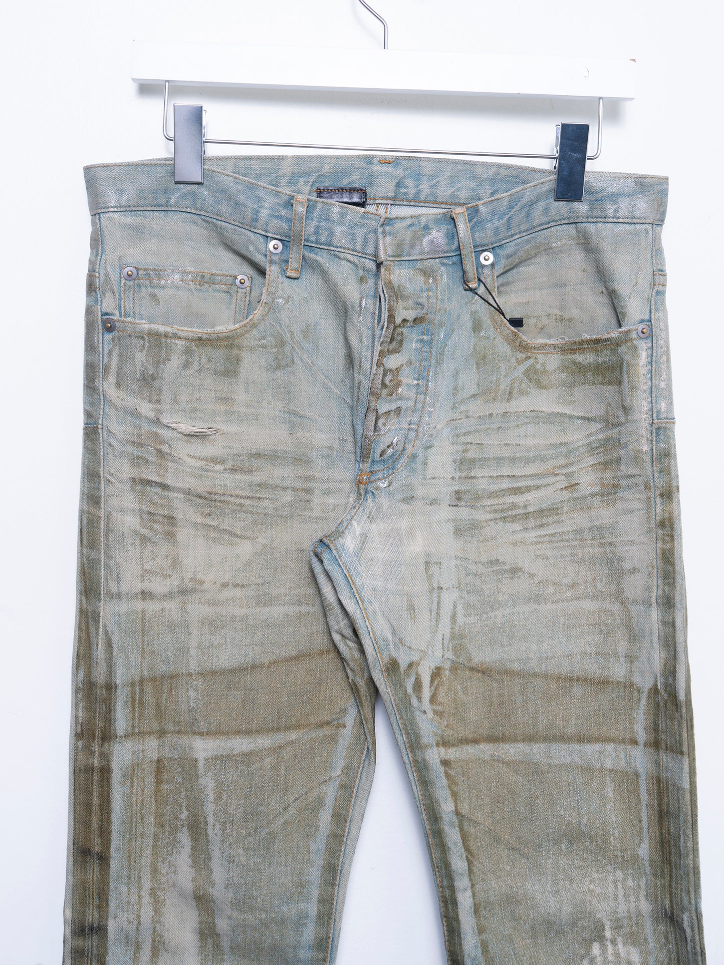 ‘Strip’ Ice Blue Waxed Jeans