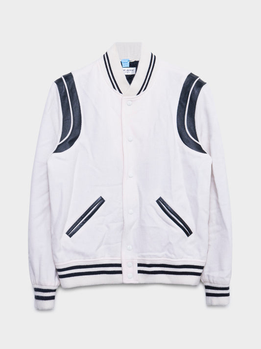 Cream Teddy Varsity Jacket