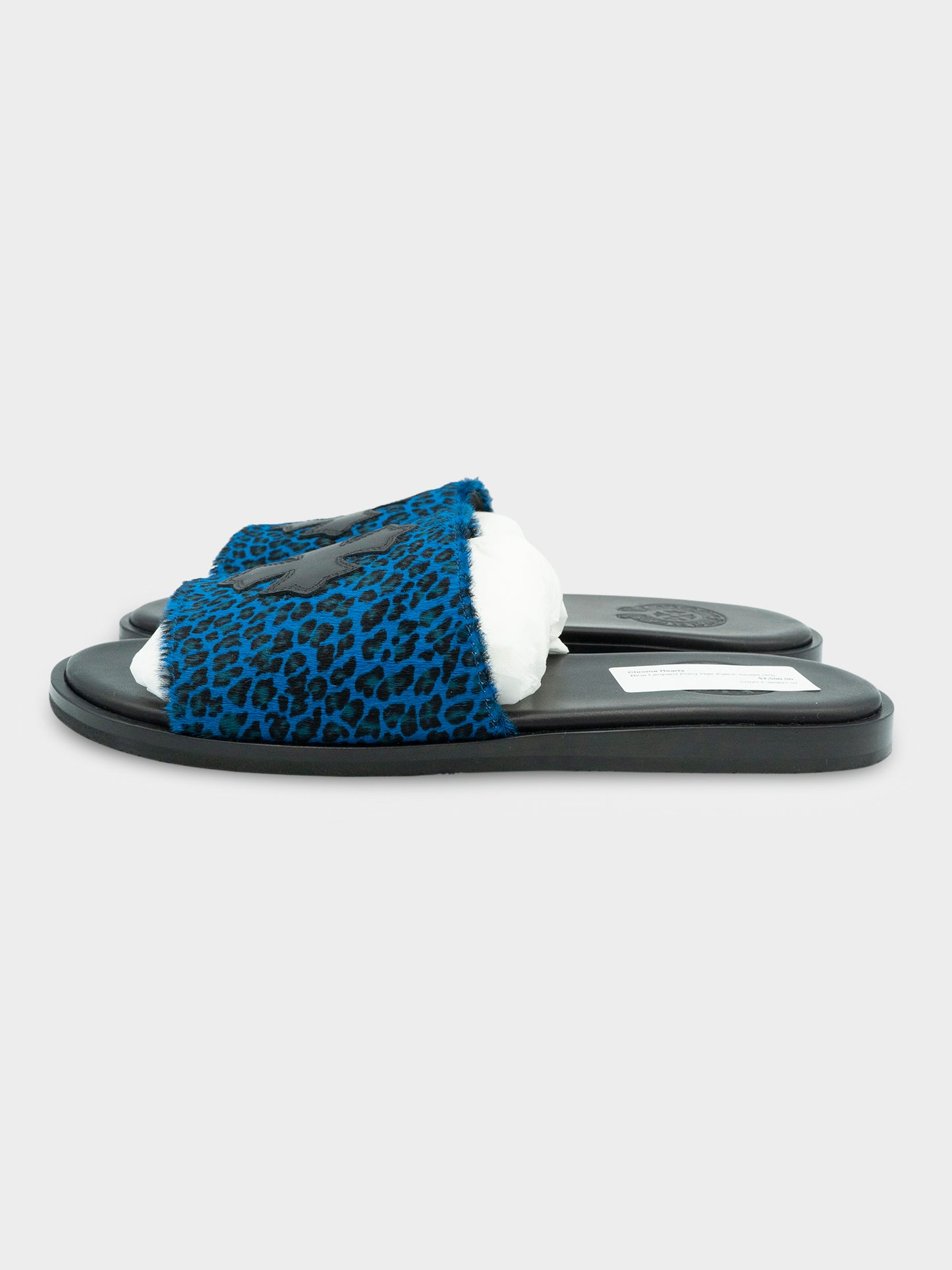 Blue Leopard Pony Hair Patch Slides