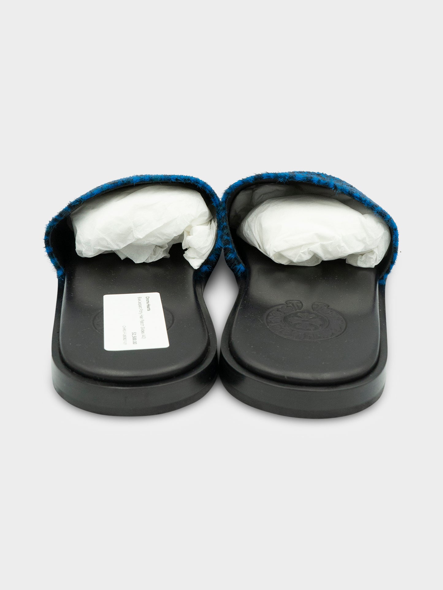 Blue Leopard Pony Hair Patch Slides