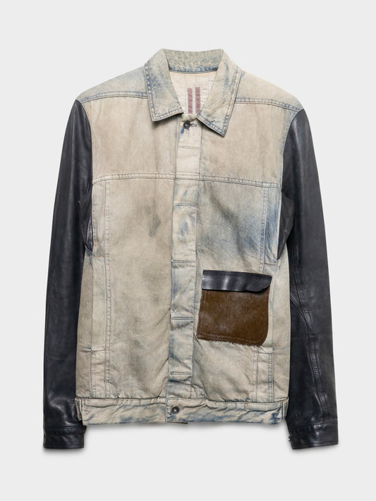 FW15 Runway Fur Pocket Leather & Denim Trucker Jacket
