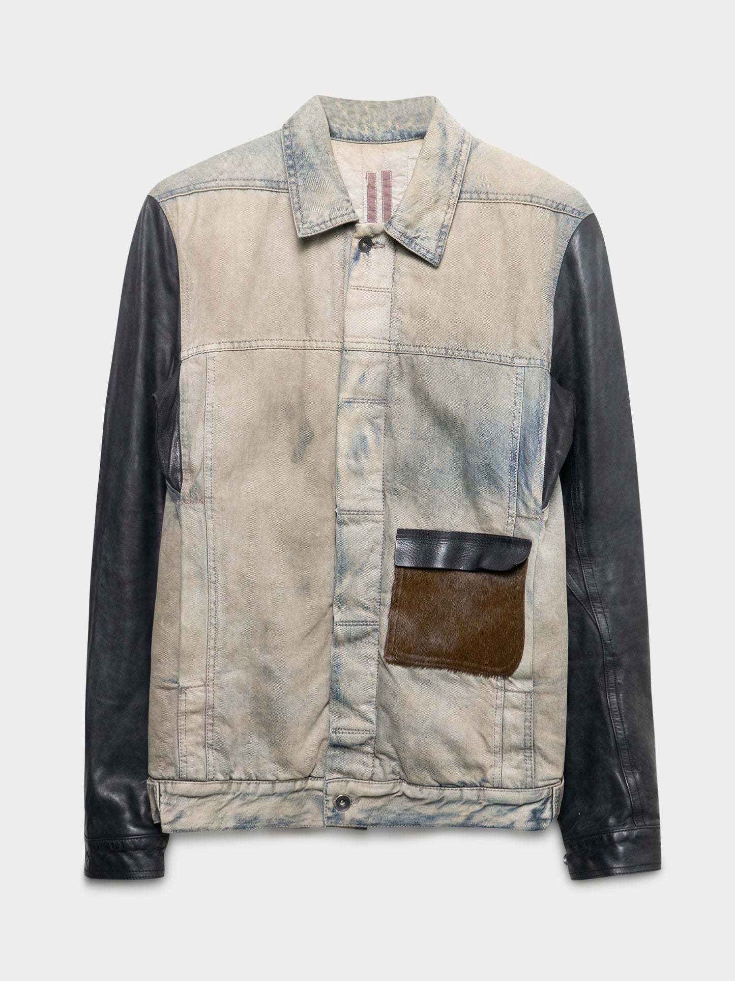 FW15 Runway Fur Pocket Leather & Denim Trucker Jacket