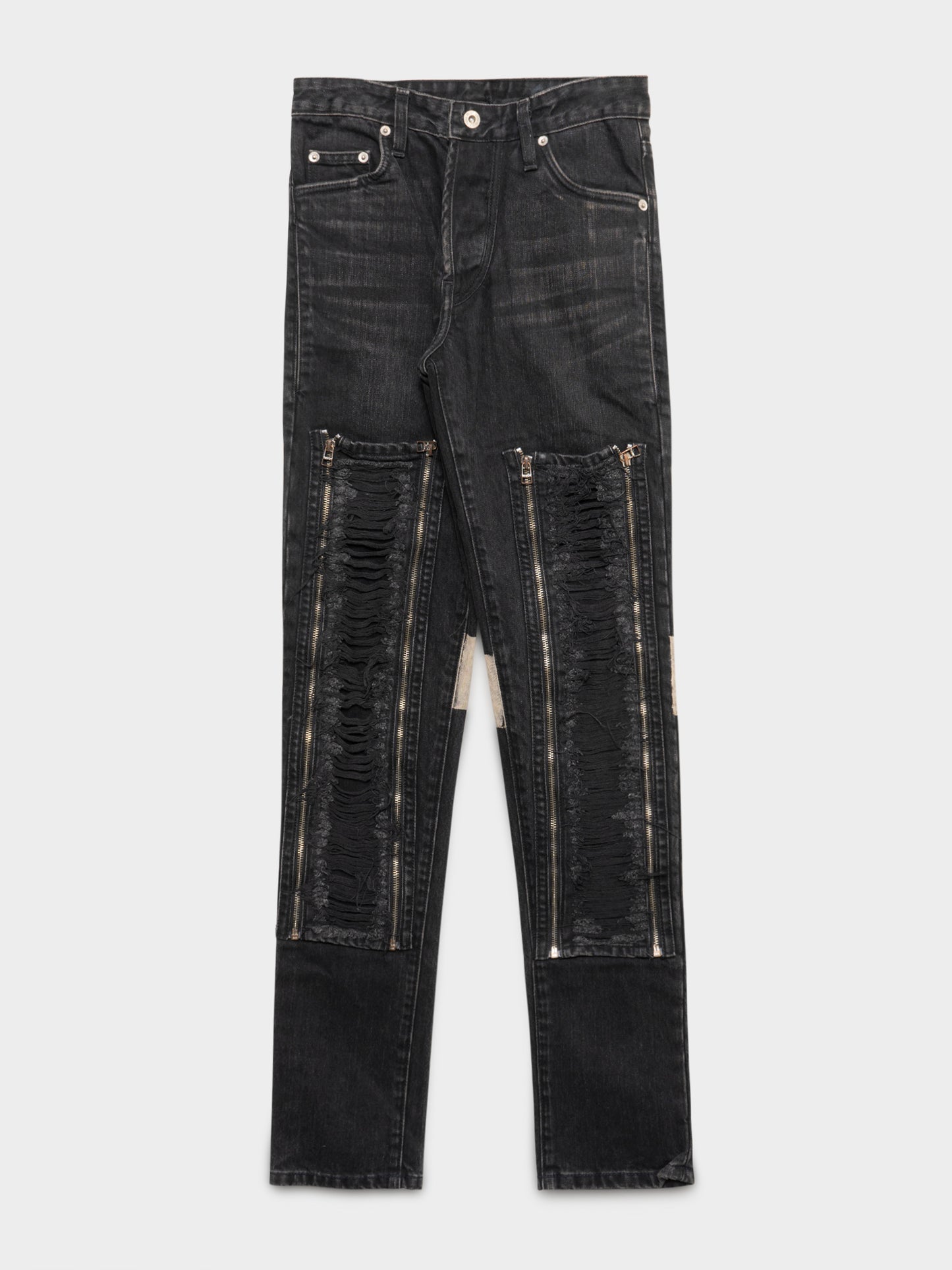 Distressed Zipper Jeans
