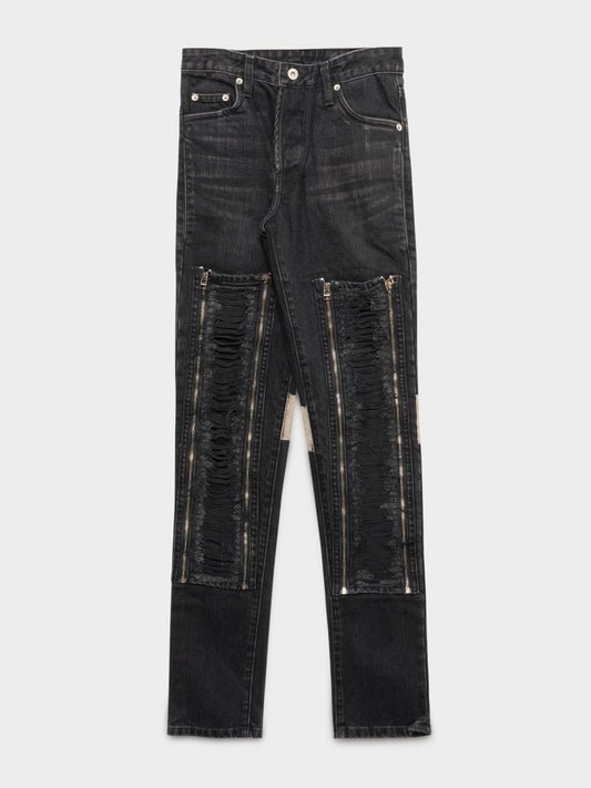 Distressed Zipper Jeans