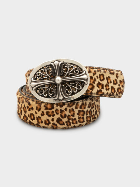 Chrome Hearts: Cheetah Fur Oval Cross Belt | Groupie display picture 2