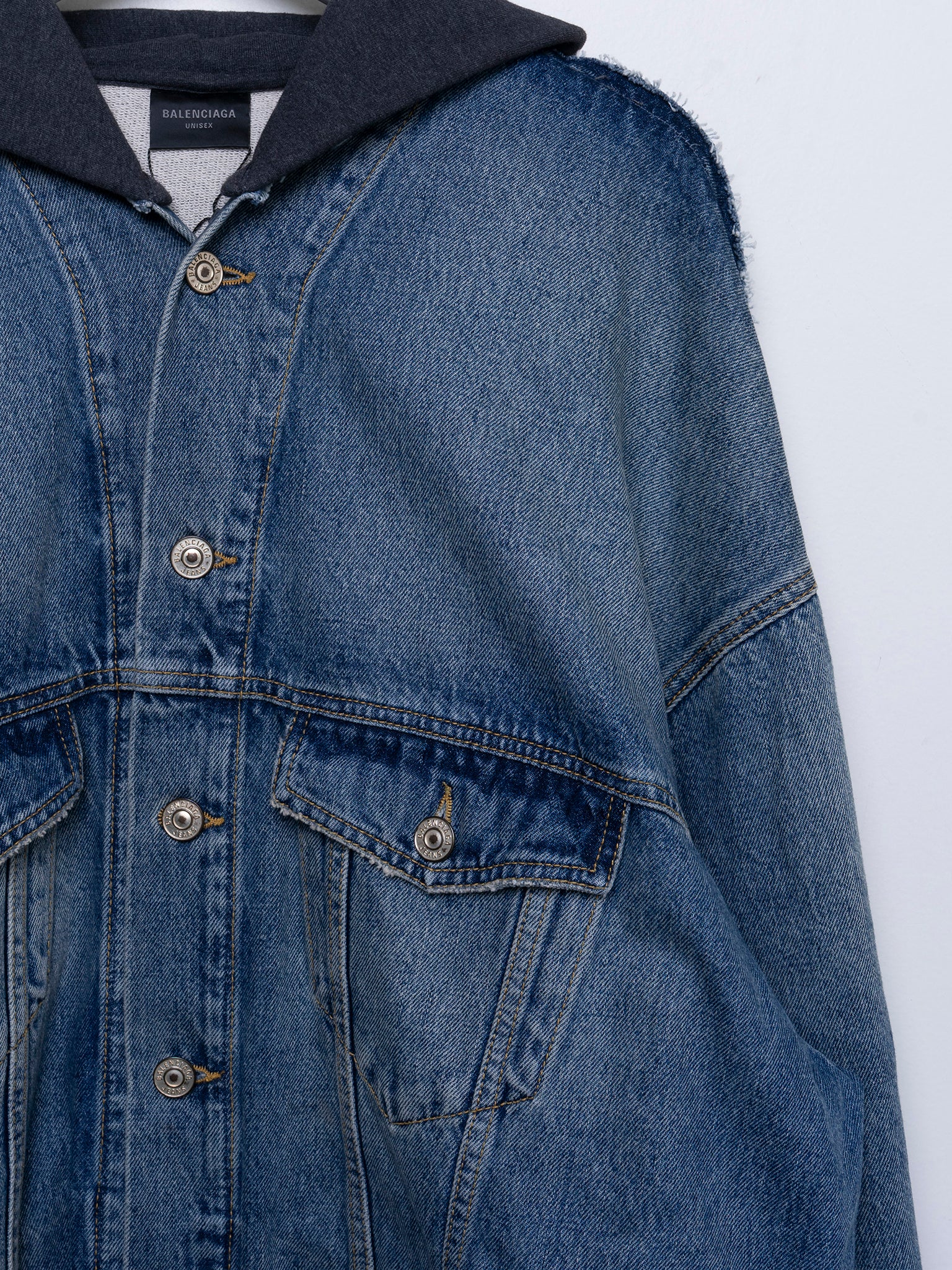Buy Balenciaga Hybrid Hooded Denim Jacket Online at Groupie