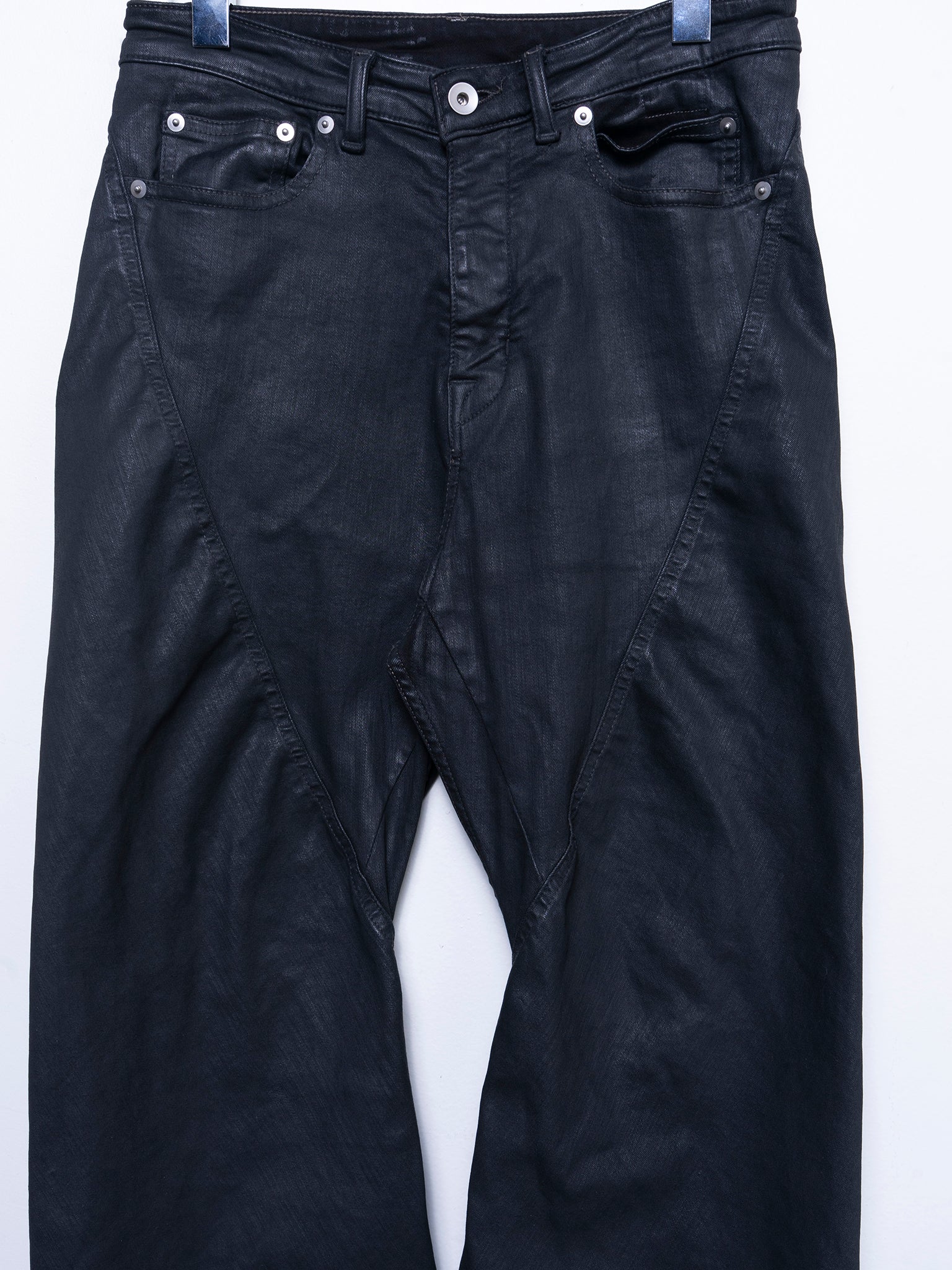 Rick Owens: 'Porterville' Waxed Bias Bootcut Jeans | Groupie